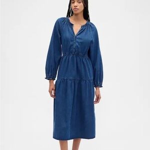 NWT Tiered Denim Western Midi Dress
